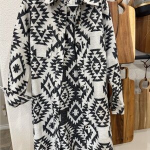 Black and White southwest patterned long shacket.
